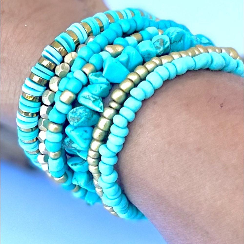 NWT “Boho Soul” Stackable Bracelet 7 Piece Set, Bundled Bracelets, Turquoise - Picture 3 of 4